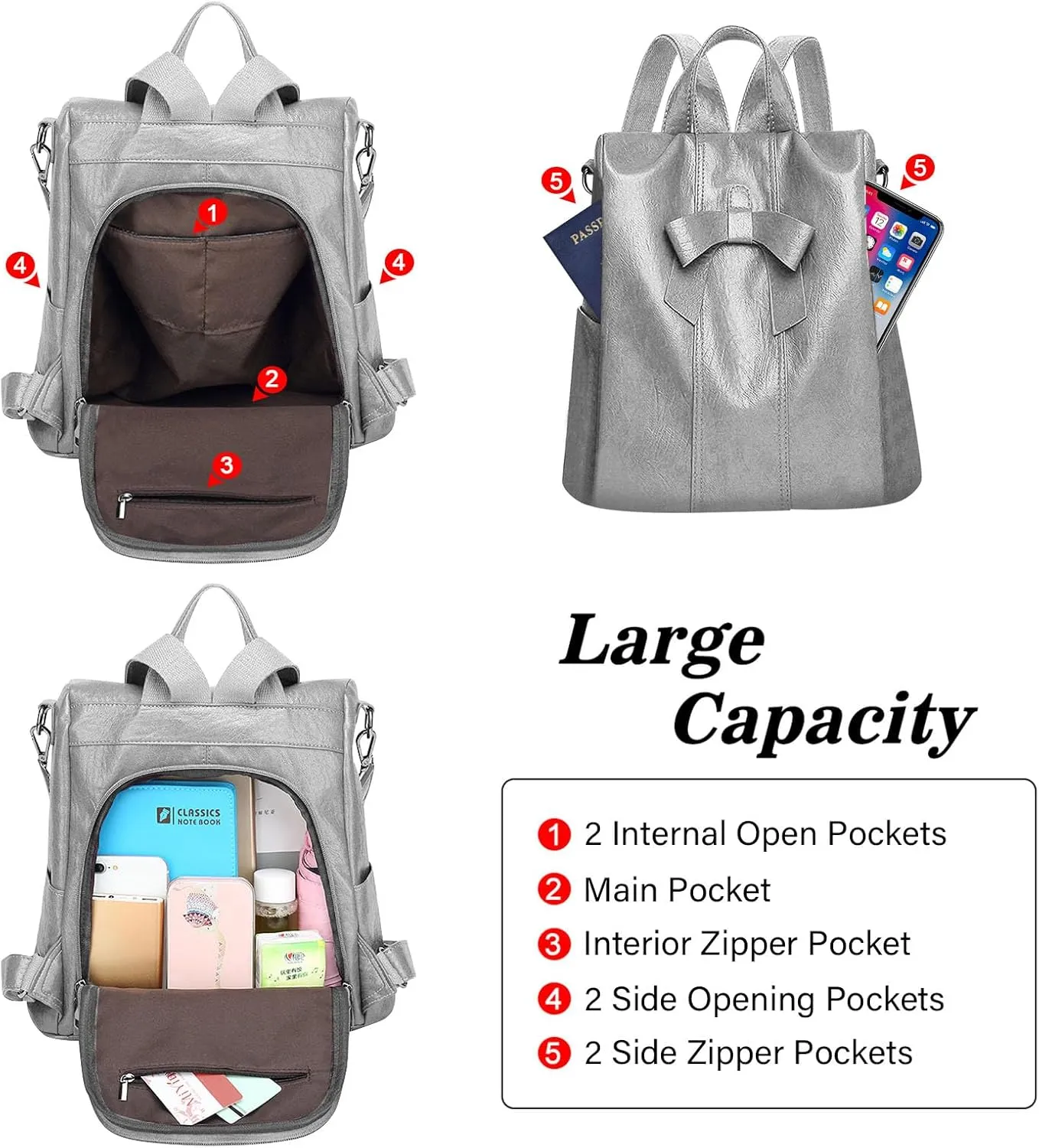 HUA ANGEL Women's Leather Backpack Purse Anti-Theft Daypacks for Travel College Office Shopping Carry on Bags Everyday Use