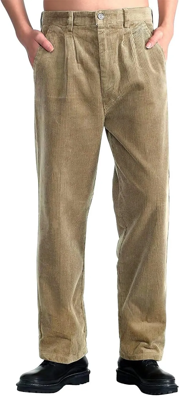 IDEALSANXUN Mens Corduroy Pants Casual Straight Leg Pleated Dress Pants