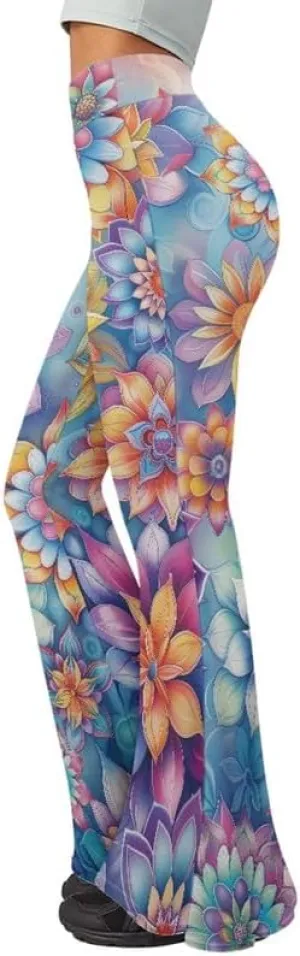 Irisjudy Hawaii Floral Flare Leggings for Women 30" Tummy Control Bootcut Yoga Pants High Waisted Casual Business Work Pants