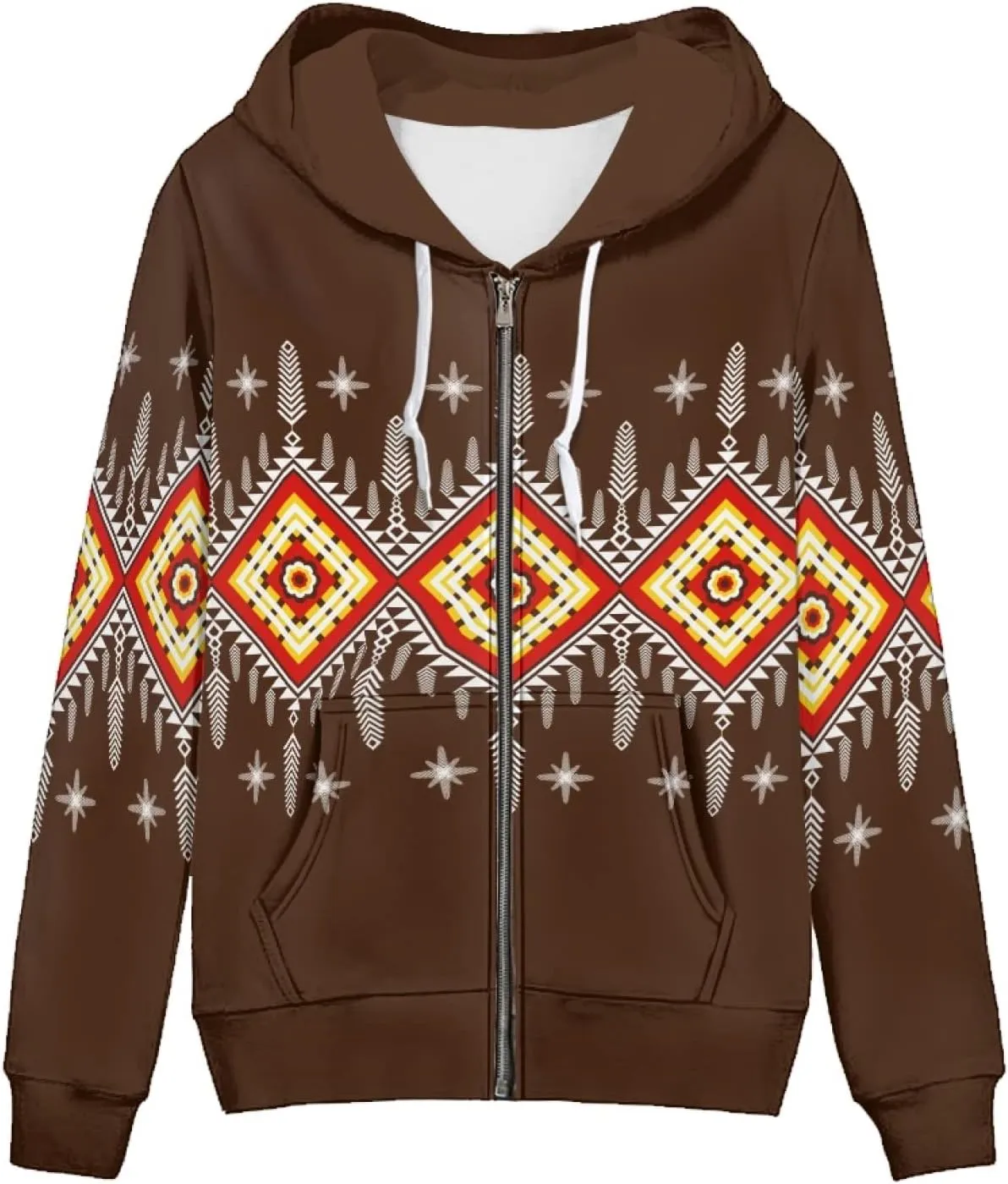 Irisjudy Women's Loose-Fit Hoodies Plus Size, Dog Paws Zipper Sweatshirt for Gym Fitness Indian Tribal Long-Sleeve Tops