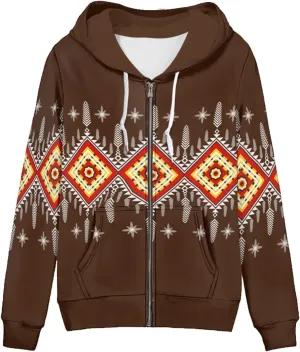 Irisjudy Women's Loose-Fit Hoodies Plus Size, Dog Paws Zipper Sweatshirt for Gym Fitness Indian Tribal Long-Sleeve Tops