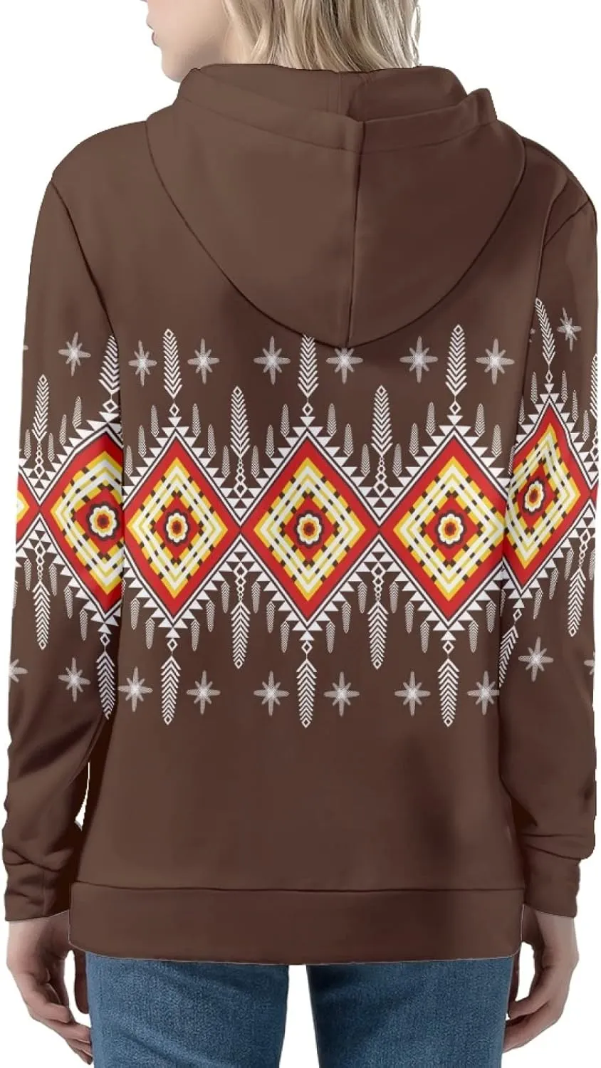 Irisjudy Women's Loose-Fit Hoodies Plus Size, Dog Paws Zipper Sweatshirt for Gym Fitness Indian Tribal Long-Sleeve Tops