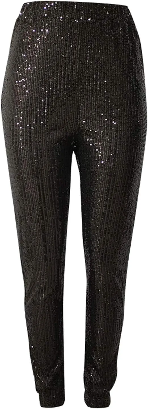 itnpbwus Women Casual Sparkle Sequin Glitter Bling Yoga Pants Slim Leg Leggings