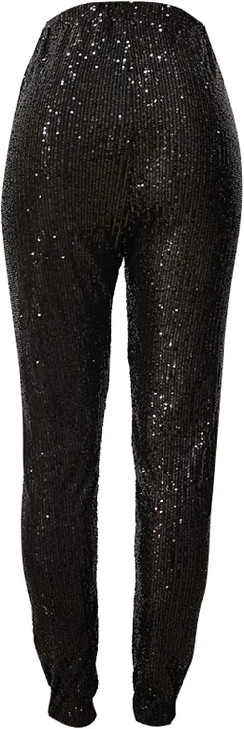 itnpbwus Women Casual Sparkle Sequin Glitter Bling Yoga Pants Slim Leg Leggings