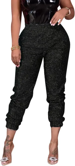 itnpbwus Women Casual Sparkle Sequin Glitter Bling Yoga Pants Slim Leg Leggings