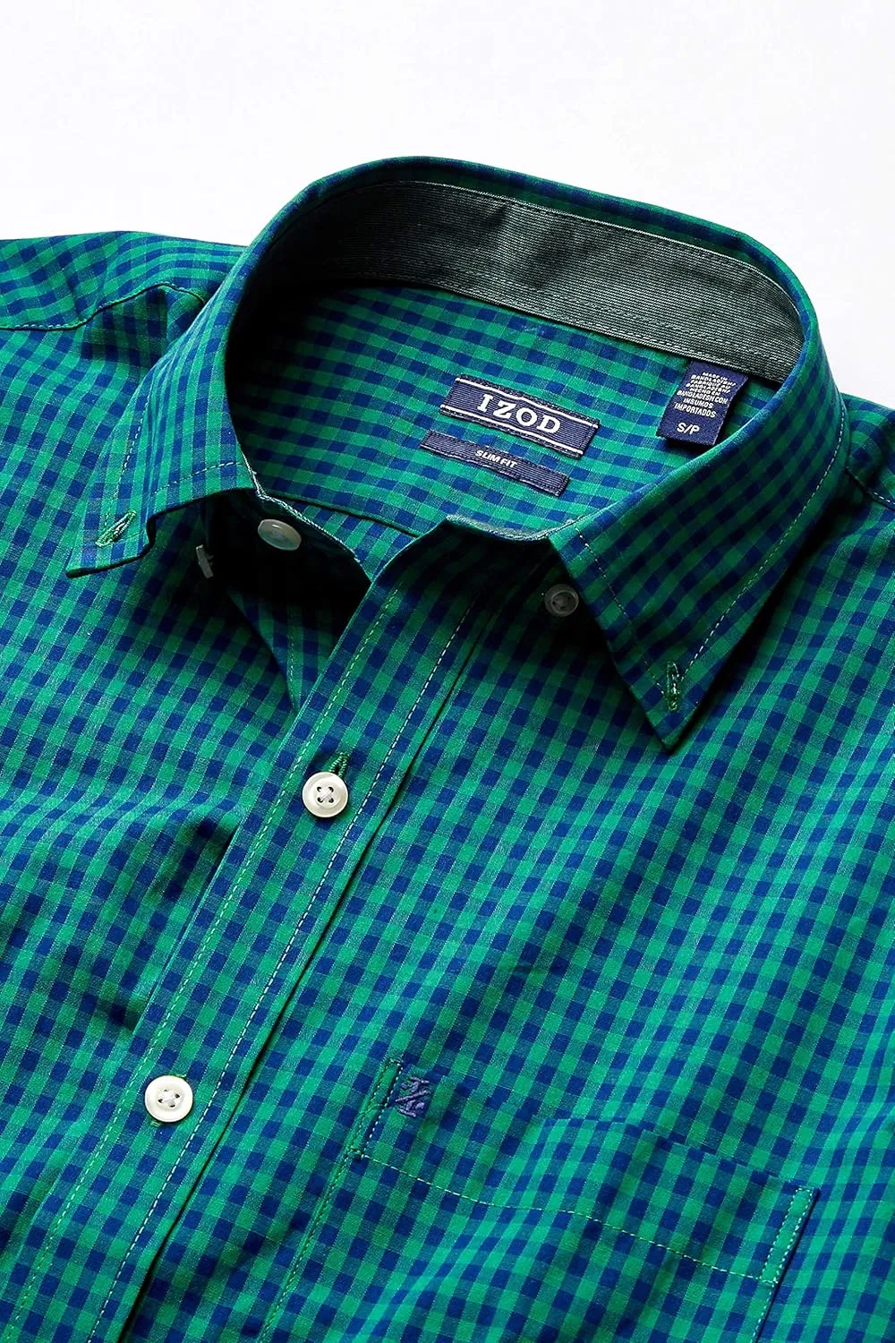 IZOD Men's Slim Fit Button Down Long Sleeve Stretch Performance Gingham Shirt