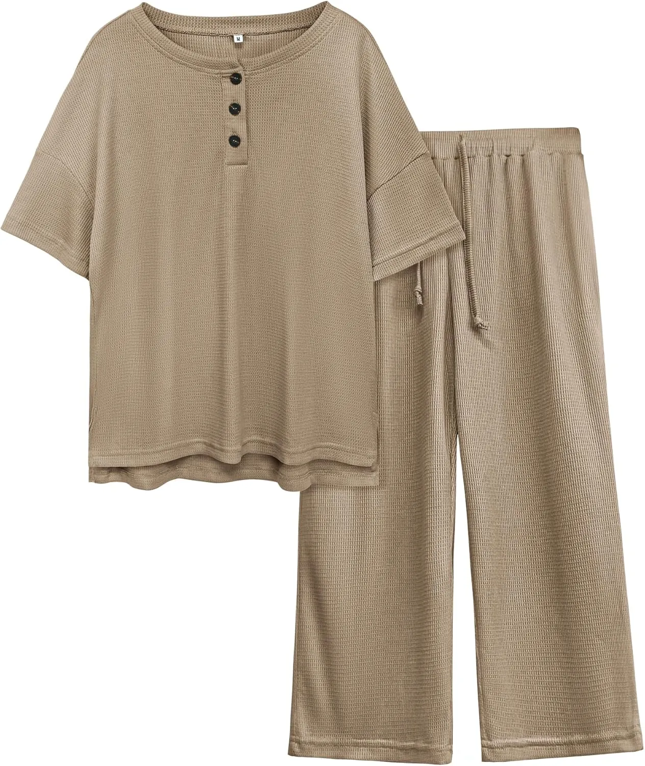 JiniGolla Womens Pajama Sets Soft Waffle Short Sleeve Sleepwear Tops and Capri Pants with Pockets 2 Piece Loungewear