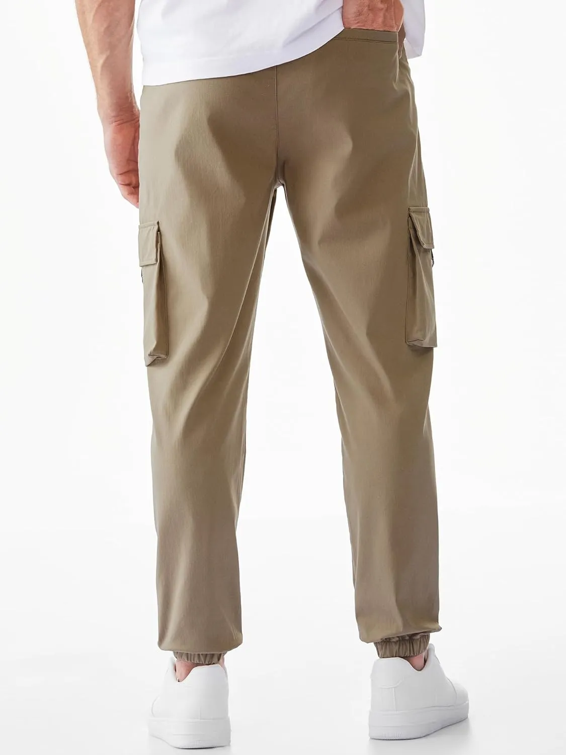 JMIERR Mens Cargo Pants Casual Lightweight Elastic Waist Drawstring Tapered Pant with Pockets