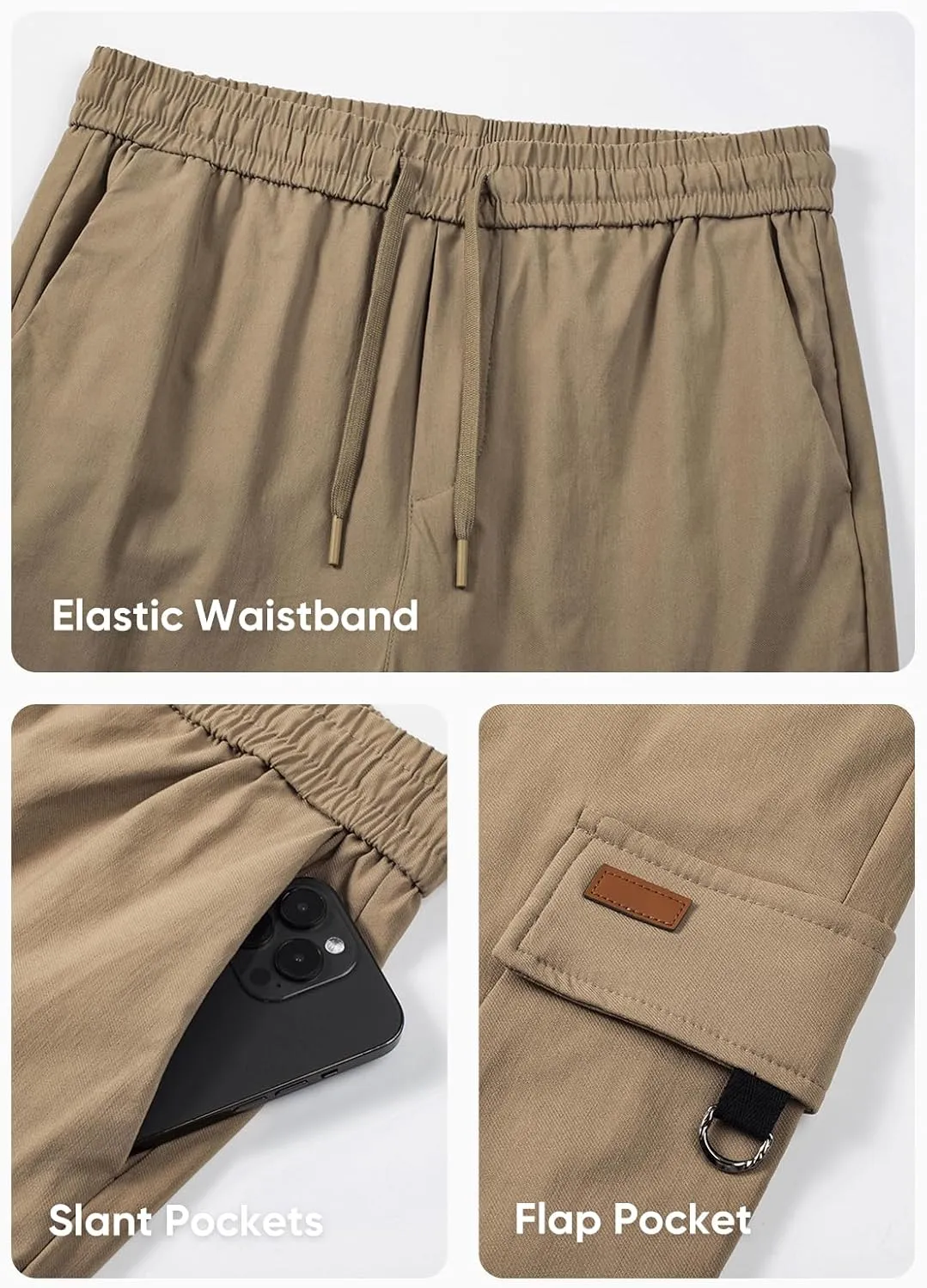 JMIERR Mens Cargo Pants Casual Lightweight Elastic Waist Drawstring Tapered Pant with Pockets