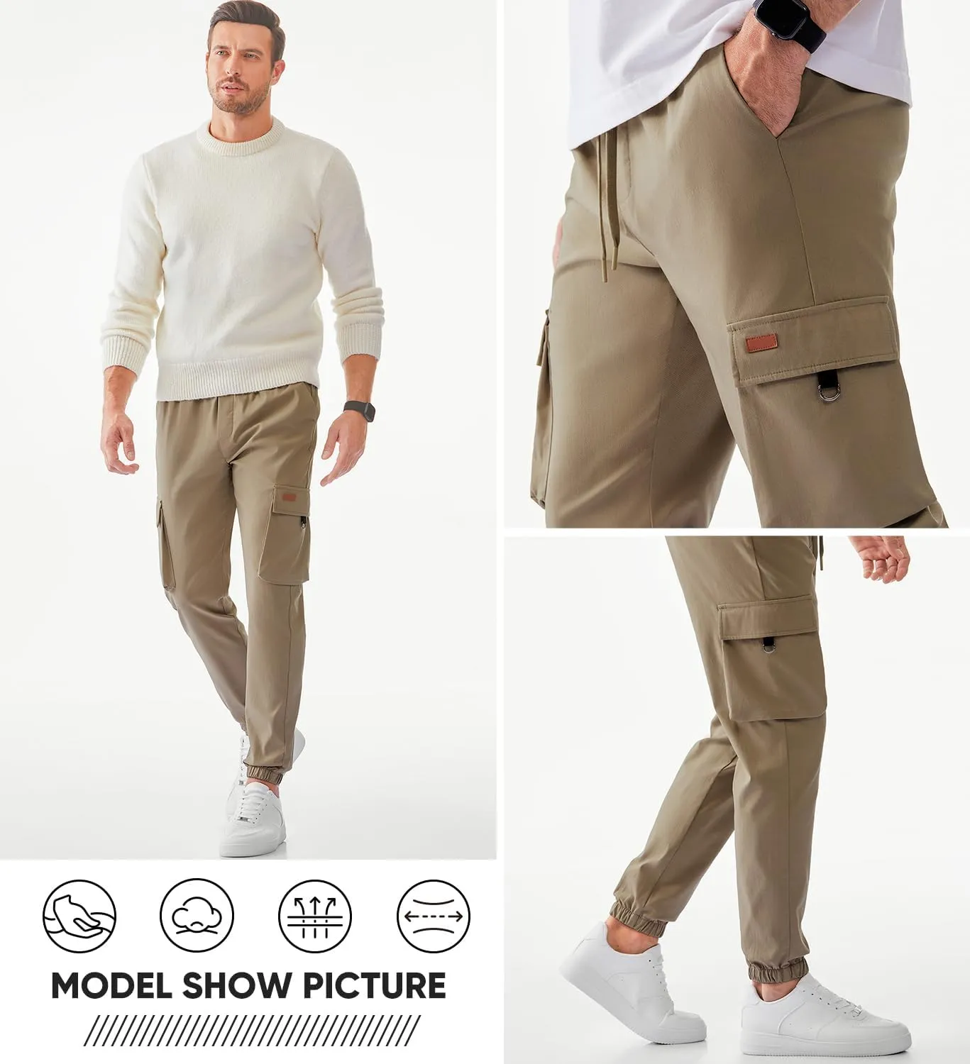 JMIERR Mens Cargo Pants Casual Lightweight Elastic Waist Drawstring Tapered Pant with Pockets