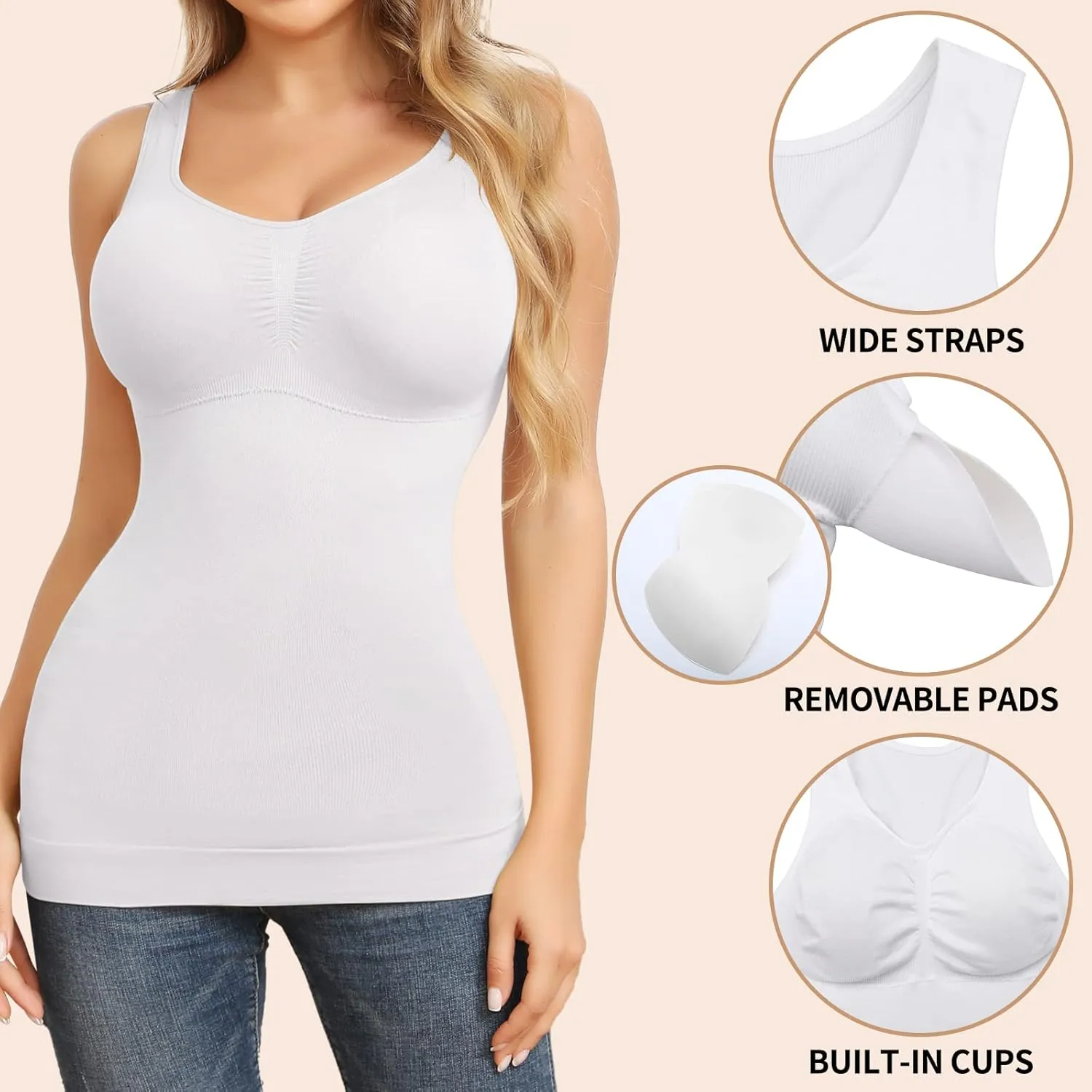 JOYSHAPER Cami Shaper for Women Tummy Control Shapewear Tank Tops with Built-in Bra Compression Camisole Padded Bra