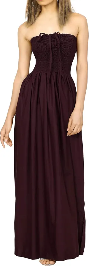 LA LEELA Women's Tube Dress Maxi Solid Smock