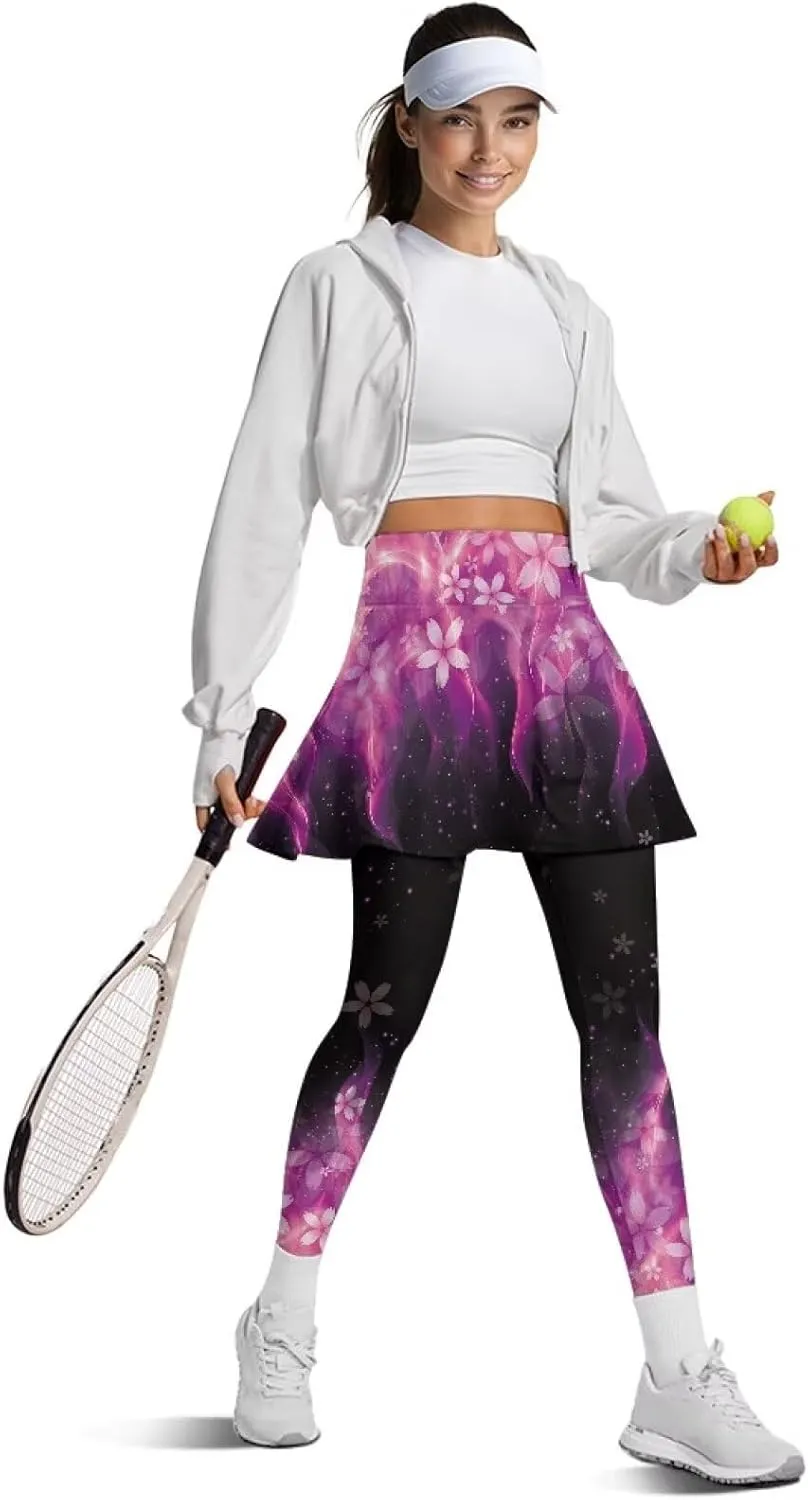 Ladybug Tennis Skirted Leggings with Pocket,Women Turtle Elastic Yoga Legging with Skirt,Forest Comfy Yoga Leggings