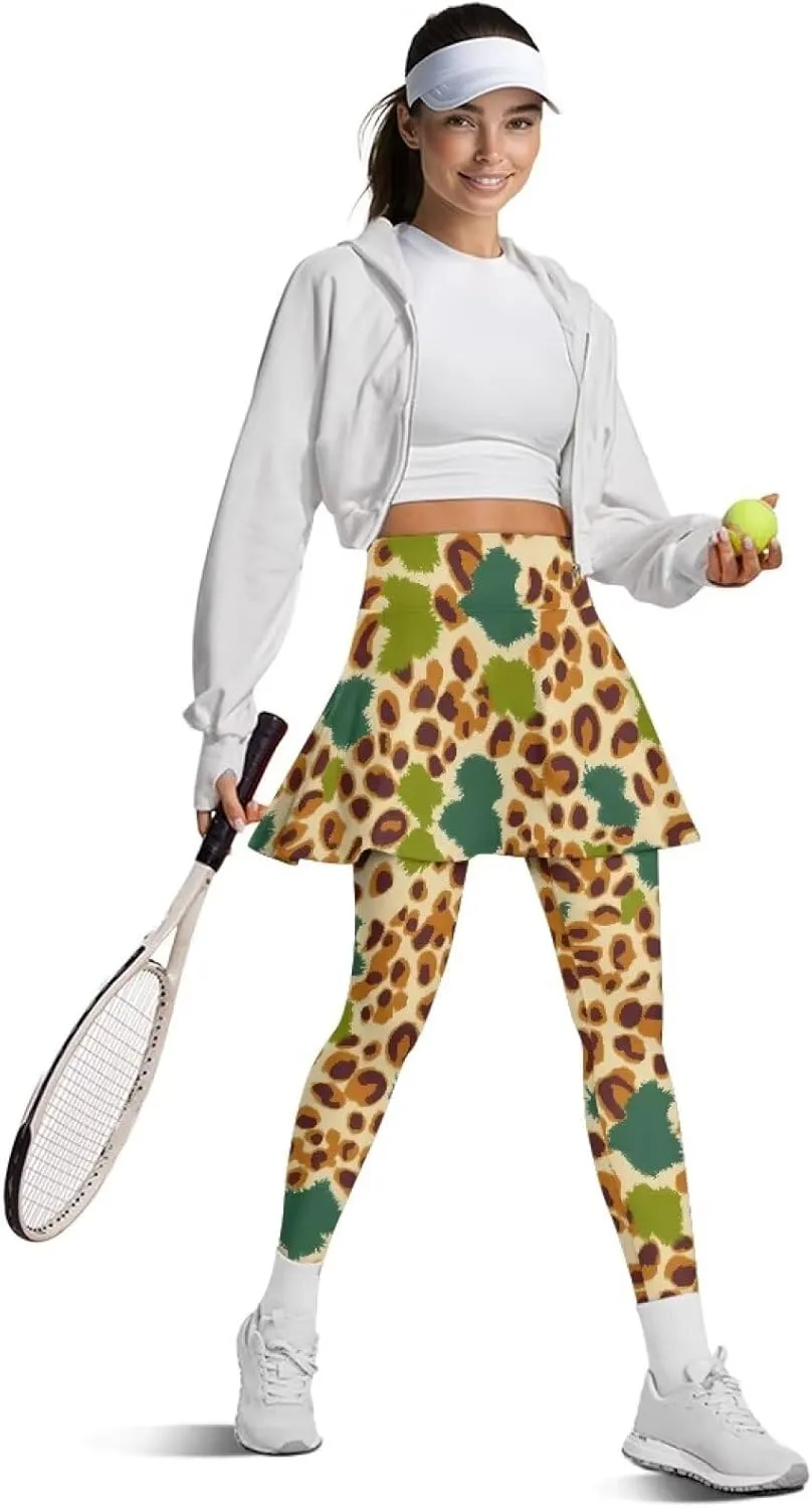 Ladybug Tennis Skirted Leggings with Pocket,Women Turtle Elastic Yoga Legging with Skirt,Forest Comfy Yoga Leggings