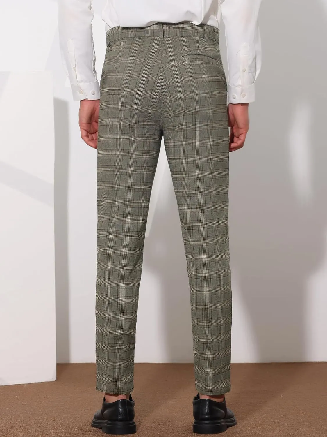 Lars Amadeus Plaid Pants for Men's Slim Fit Flat Front Business Dress Chinos Plaid Pants