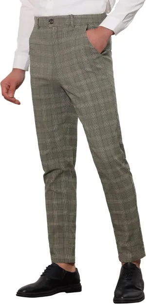 Lars Amadeus Plaid Pants for Men's Slim Fit Flat Front Business Dress Chinos Plaid Pants