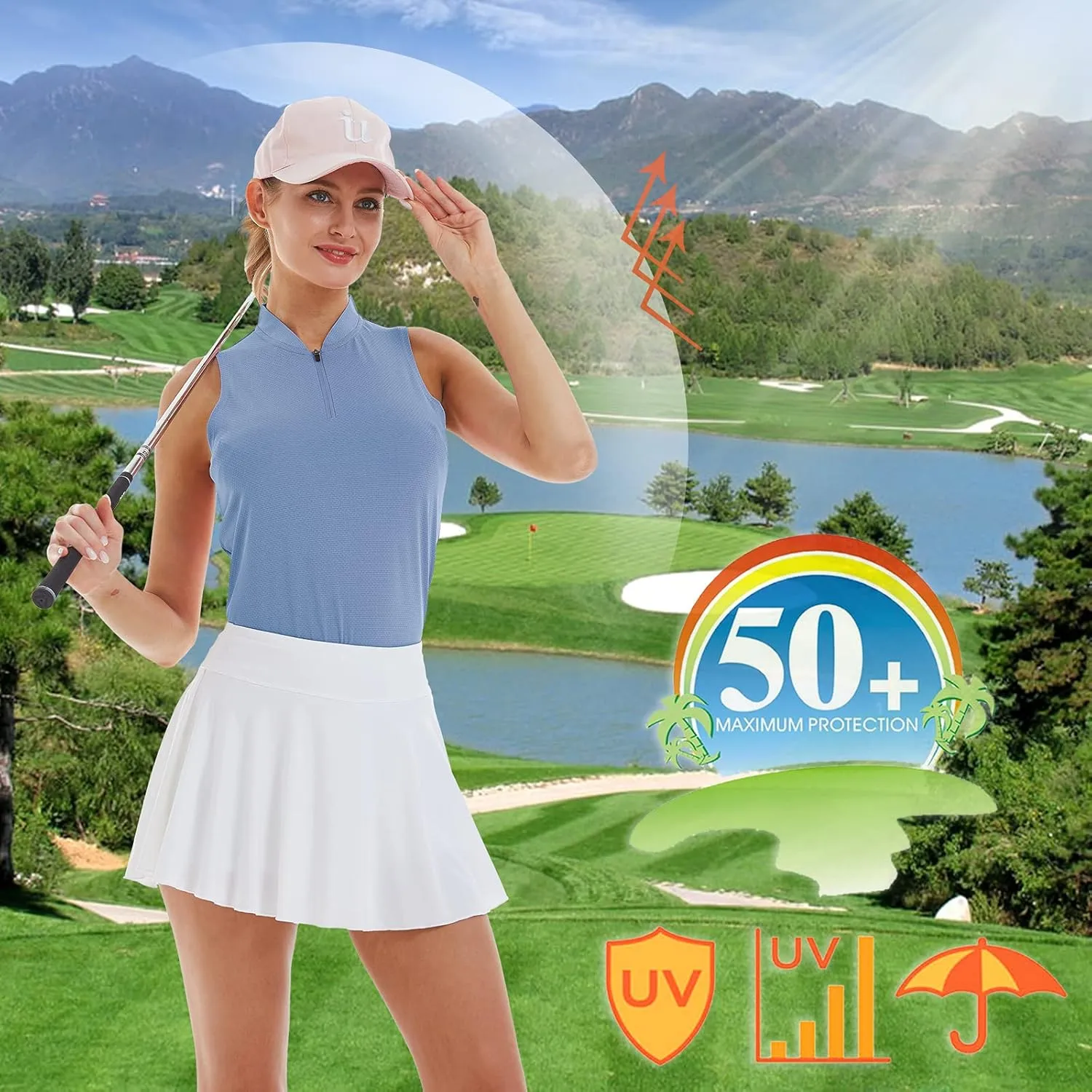 LastFor1 Women's Golf Polo Sleeveless Shirt Zip-Up UPF 50  UV Protection Athletic Tops Slim Fit Quick Dry Lightweight