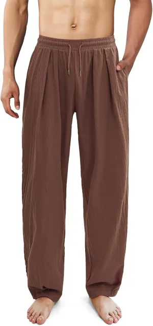 Linen Pants Women 2025 Summer Drawstring Elastic Waist Lightweight Palazzo Pants Baggy Comfy Vacation Trouser with Pockets