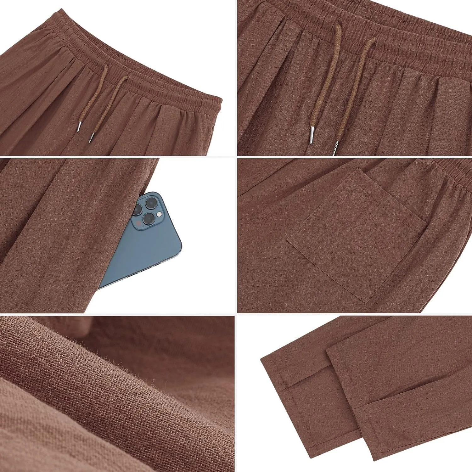 Linen Pants Women 2025 Summer Drawstring Elastic Waist Lightweight Palazzo Pants Baggy Comfy Vacation Trouser with Pockets