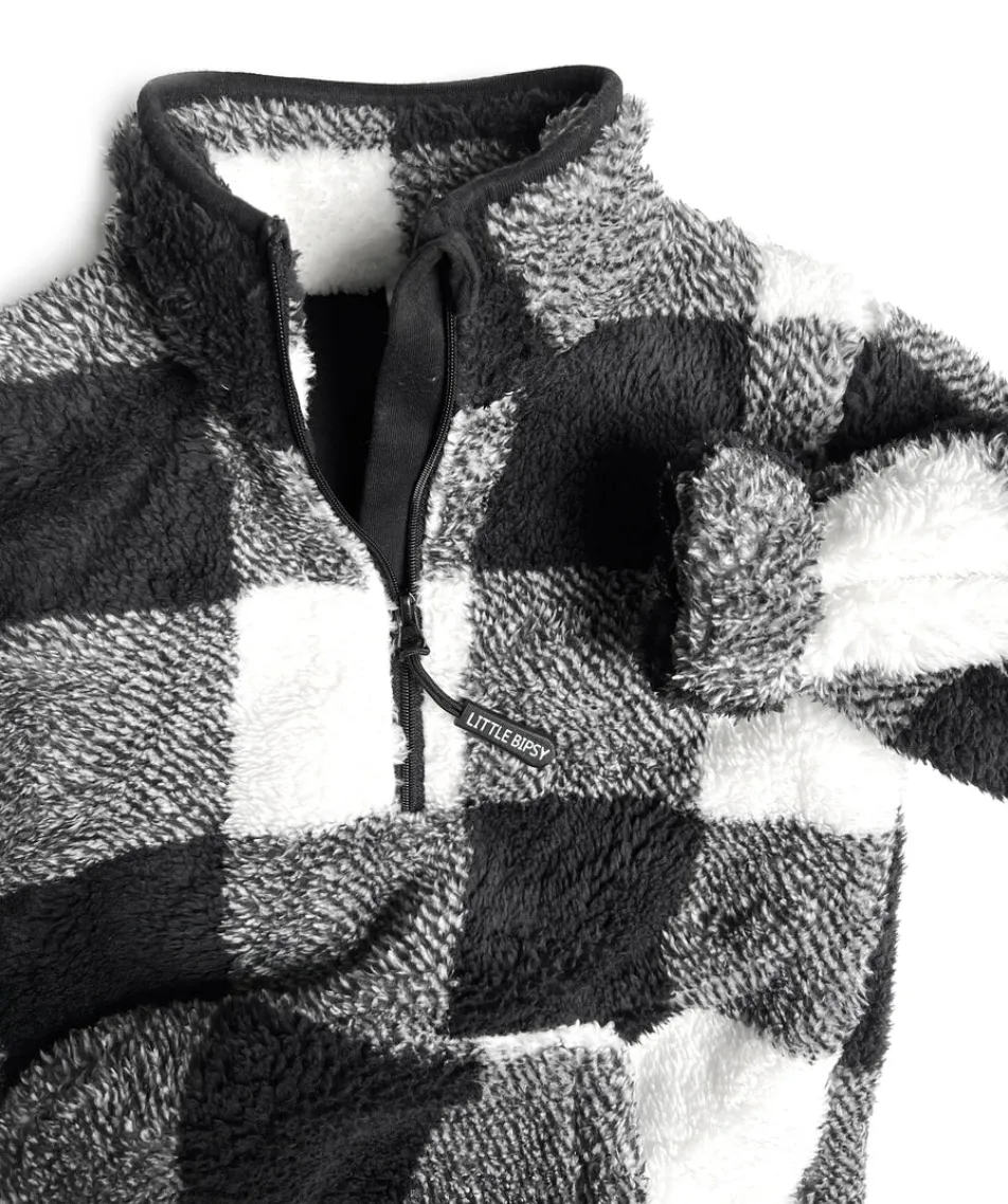 Little Bipsy - Plaid Sherpa Quarter-Zip in Black