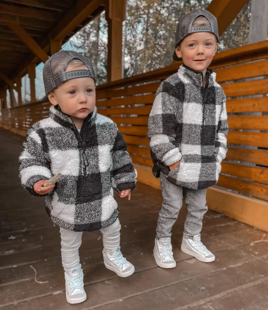 Little Bipsy - Plaid Sherpa Quarter-Zip in Black