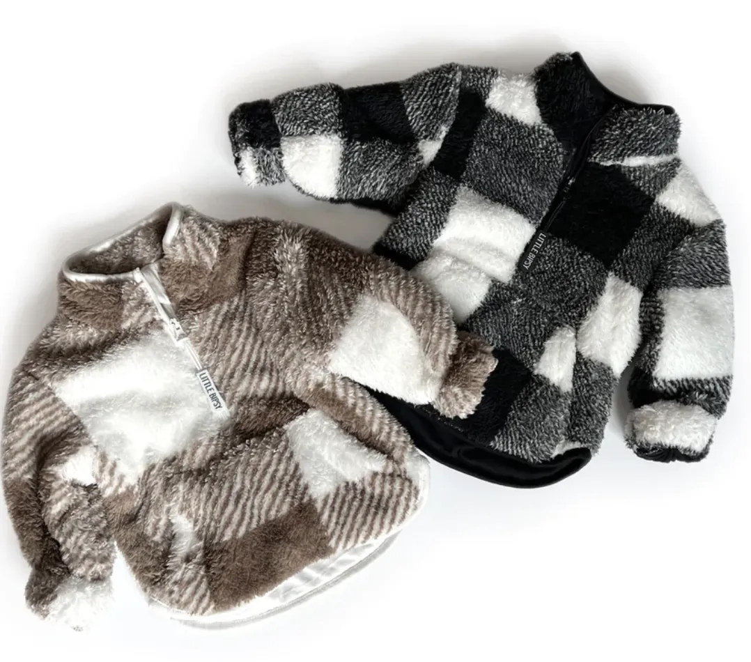 Little Bipsy - Plaid Sherpa Quarter-Zip in Latte