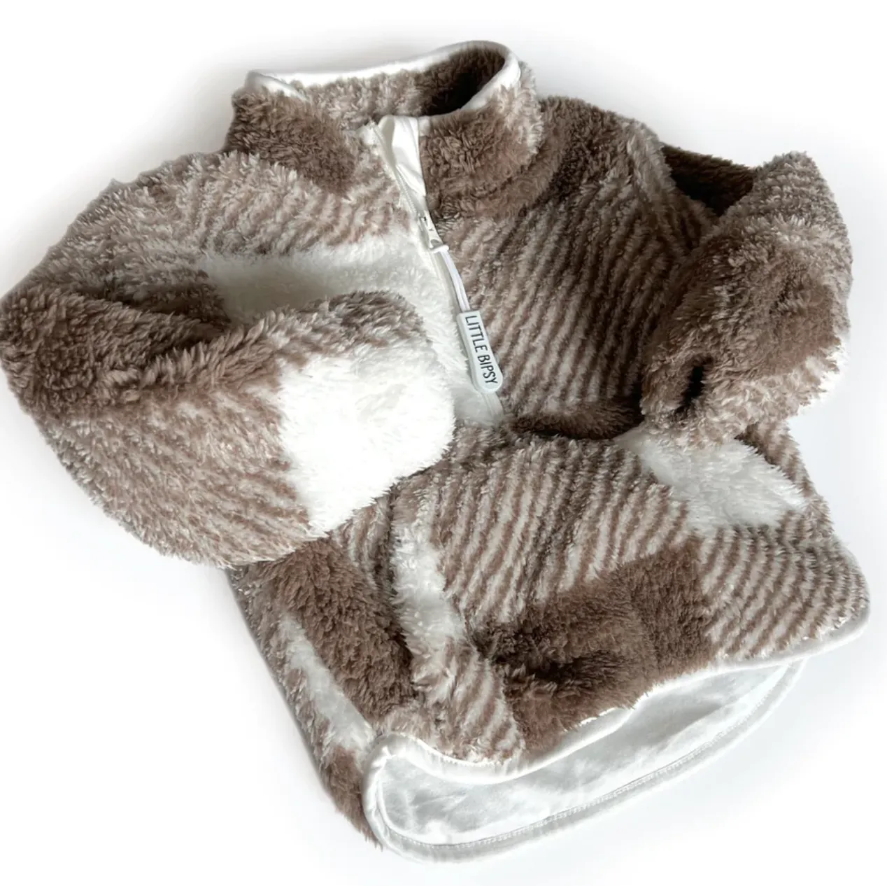 Little Bipsy - Plaid Sherpa Quarter-Zip in Latte