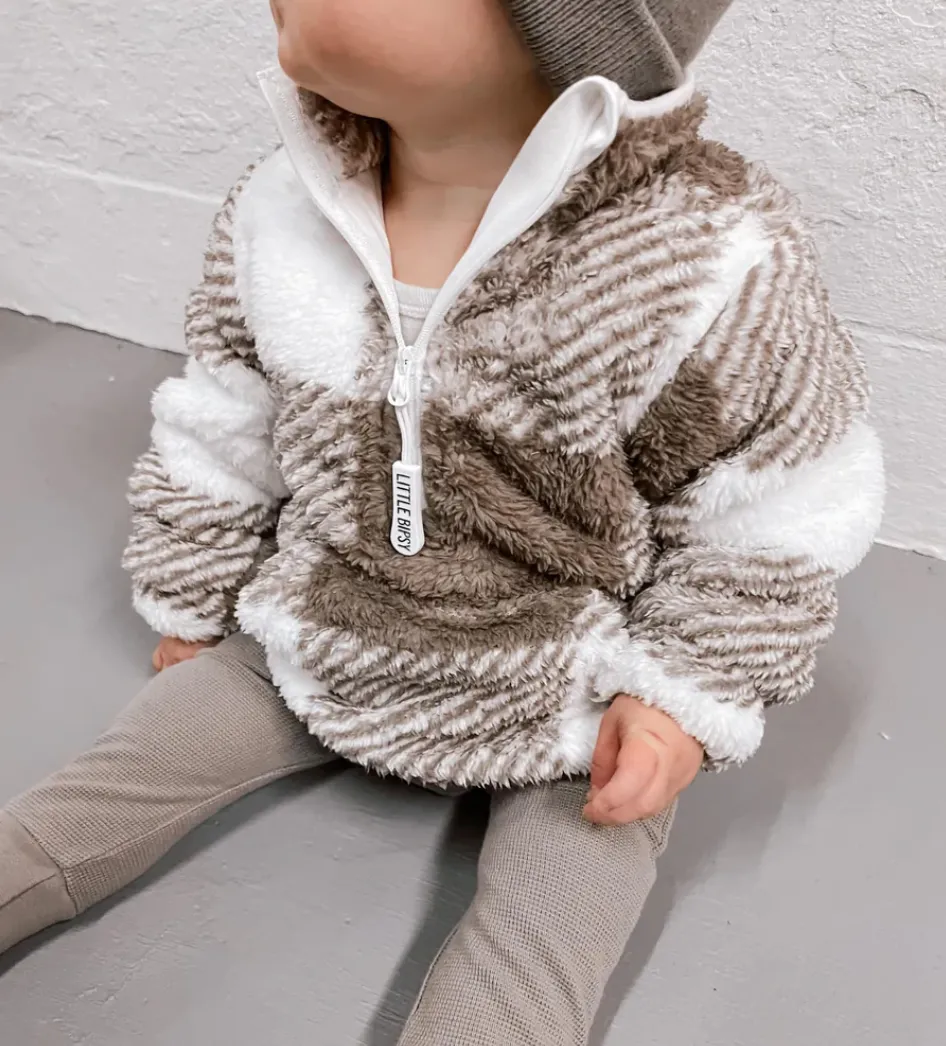 Little Bipsy - Plaid Sherpa Quarter-Zip in Latte