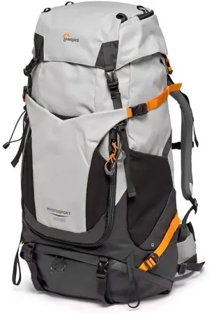 Lowepro PhotoSport PRO BP 55L, Backpack for Reflex and Mirrorless Cameras, Front and Rear Access, Removable Camera Insert, Accessory Straps, Size: M/L, Colour Dark/Light Gray