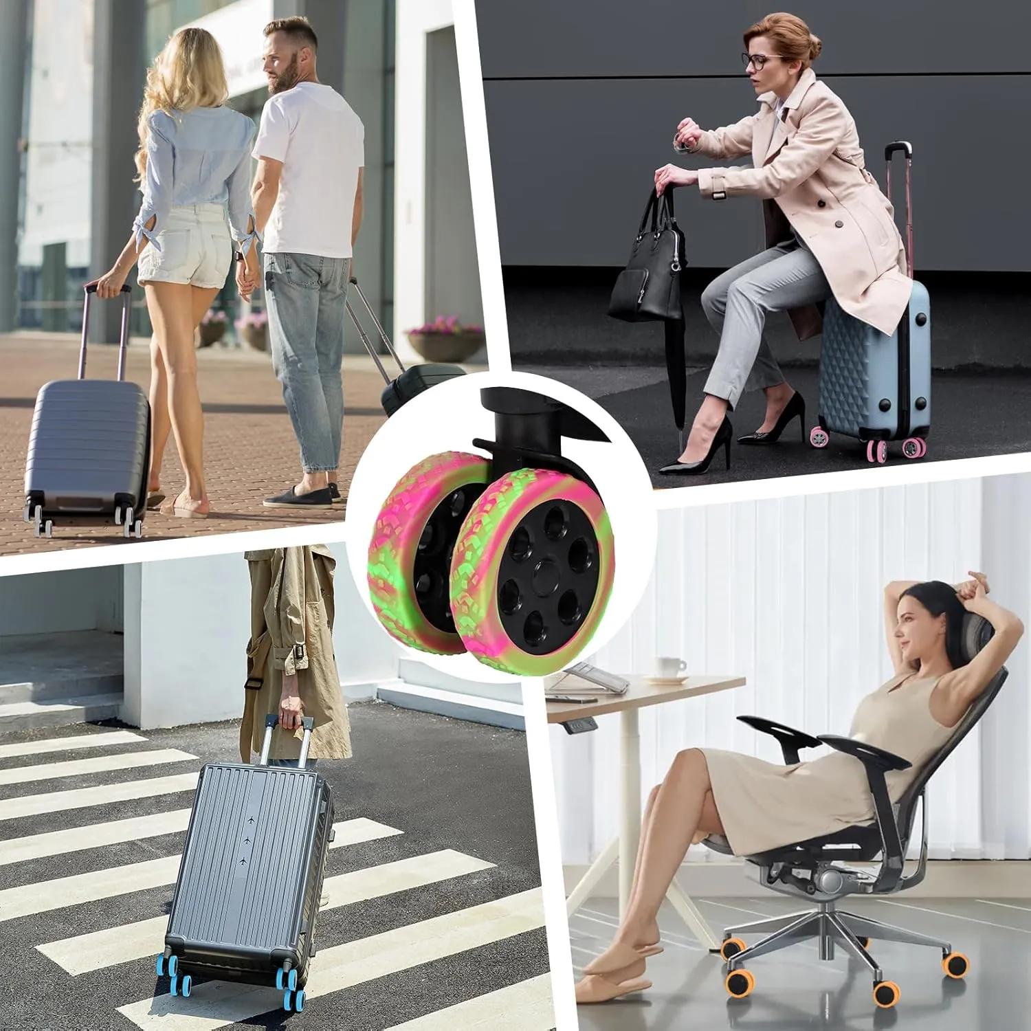 Luggage Wheel Covers, 8 PCS Silicone Wheel Protector Covers for 2-2.6 inches 8-Spinner Wheels, Wear-Resistant, Anti-Noise Wheel Covers for Luggage, Suitcases or Office Chair Caster Wheels (Gray)