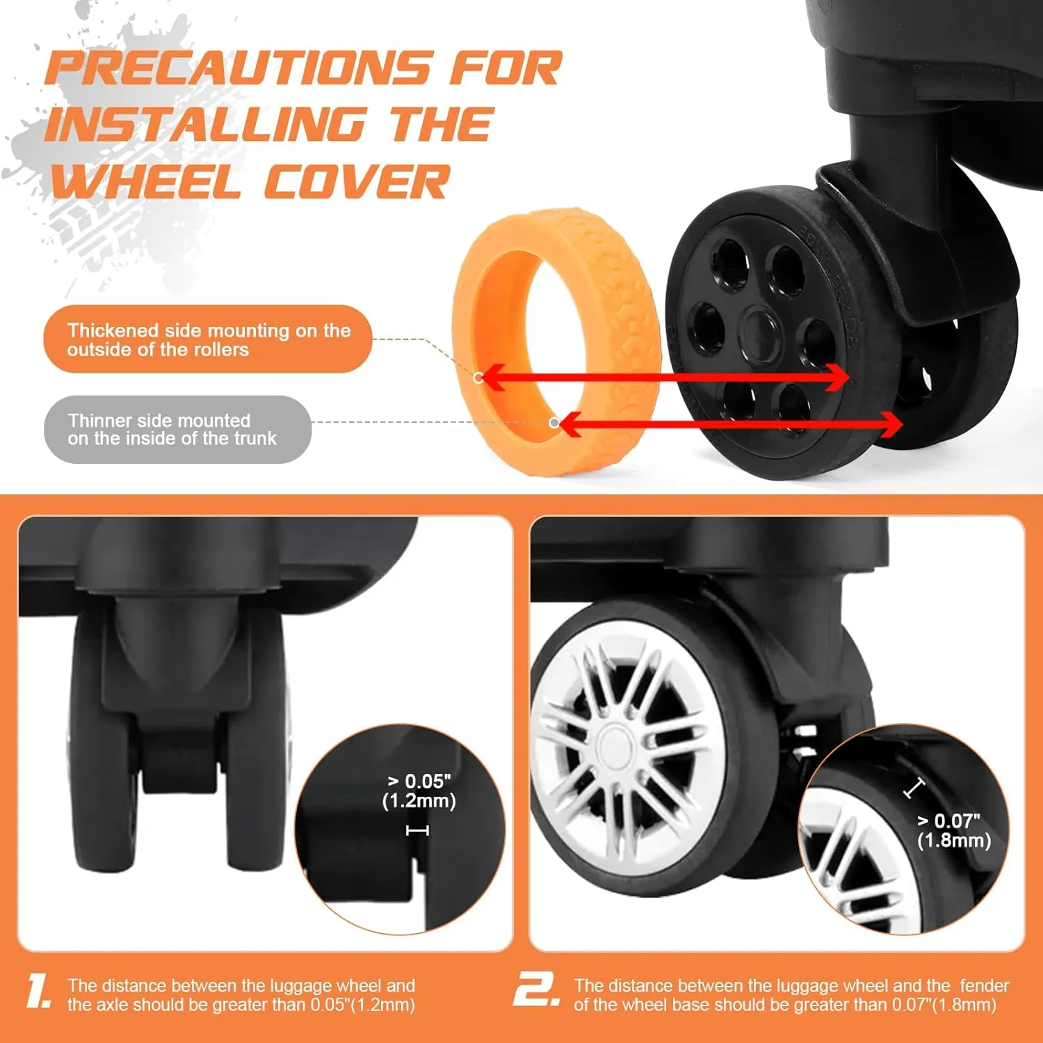 Luggage Wheel Covers, 8 PCS Silicone Wheel Protector Covers for 2-2.6 inches 8-Spinner Wheels, Wear-Resistant, Anti-Noise Wheel Covers for Luggage, Suitcases or Office Chair Caster Wheels (Gray)