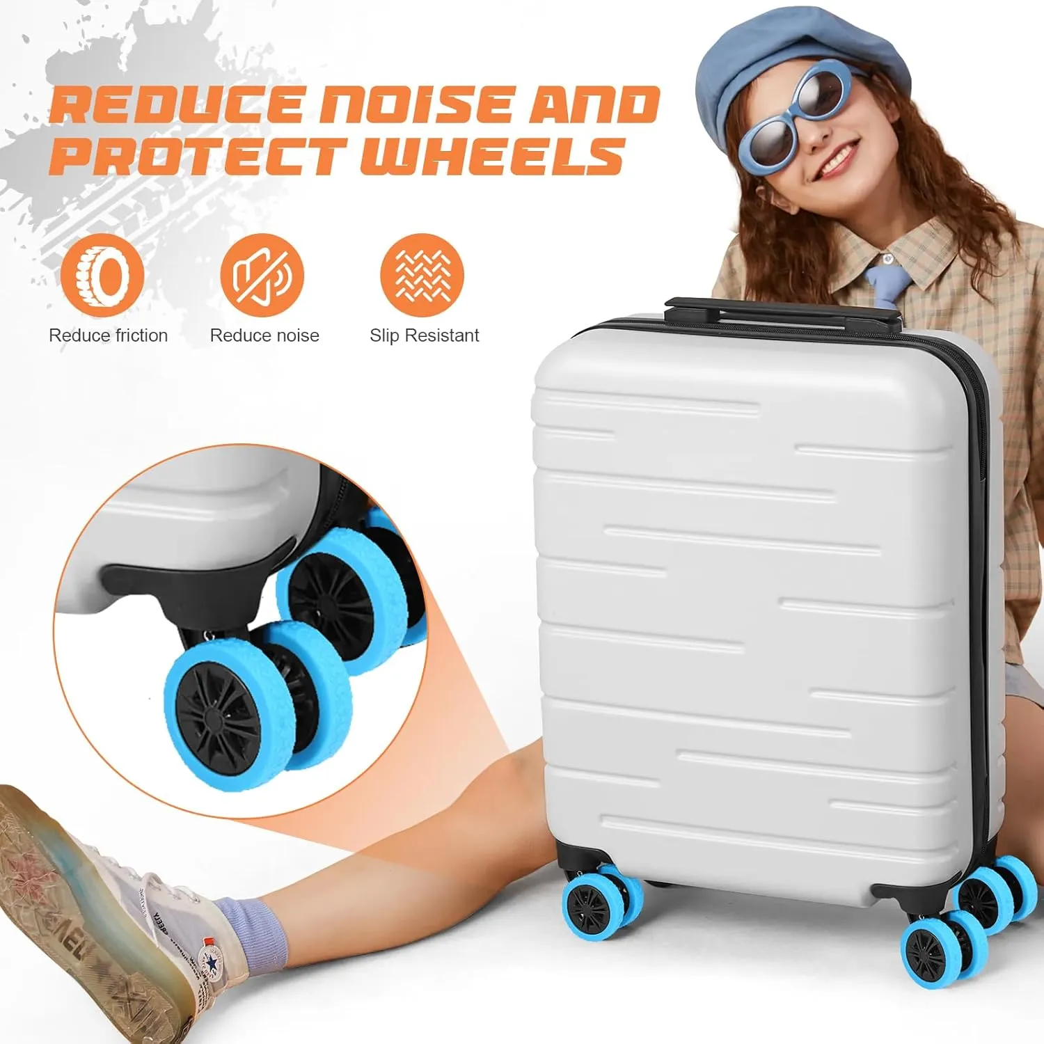 Luggage Wheel Covers, 8 PCS Silicone Wheel Protector Covers for 2-2.6 inches 8-Spinner Wheels, Wear-Resistant, Anti-Noise Wheel Covers for Luggage, Suitcases or Office Chair Caster Wheels (Gray)