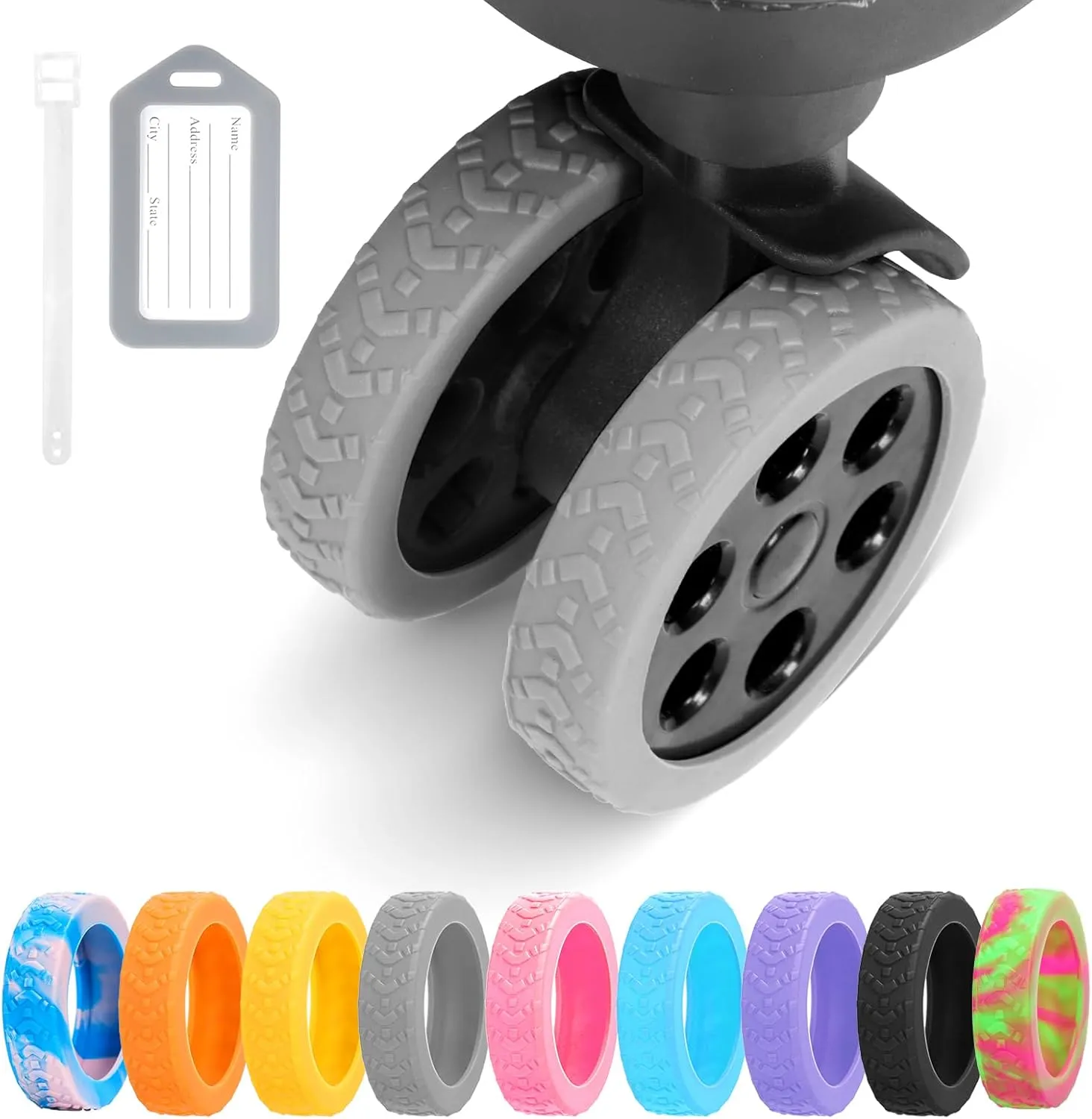 Luggage Wheel Covers, 8 PCS Silicone Wheel Protector Covers for 2-2.6 inches 8-Spinner Wheels, Wear-Resistant, Anti-Noise Wheel Covers for Luggage, Suitcases or Office Chair Caster Wheels (Gray)