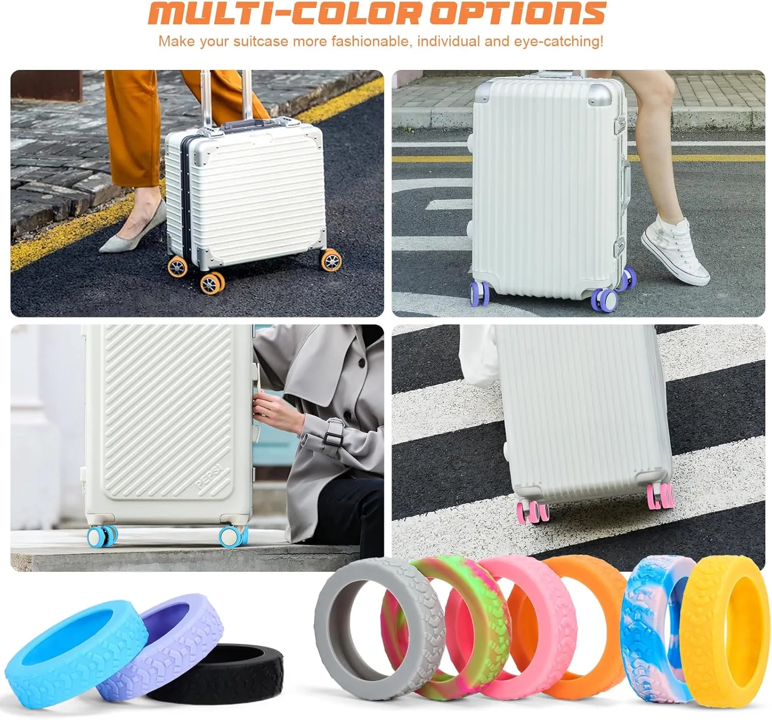 Luggage Wheel Covers, 8 PCS Silicone Wheel Protector Covers for 2-2.6 inches 8-Spinner Wheels, Wear-Resistant, Anti-Noise Wheel Covers for Luggage, Suitcases or Office Chair Caster Wheels (Gray)