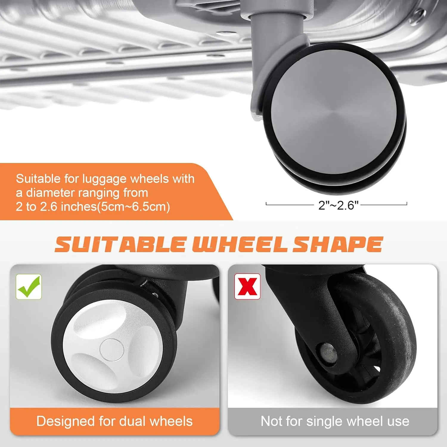 Luggage Wheel Covers, 8 PCS Silicone Wheel Protector Covers for 2-2.6 inches 8-Spinner Wheels, Wear-Resistant, Anti-Noise Wheel Covers for Luggage, Suitcases or Office Chair Caster Wheels (Gray)