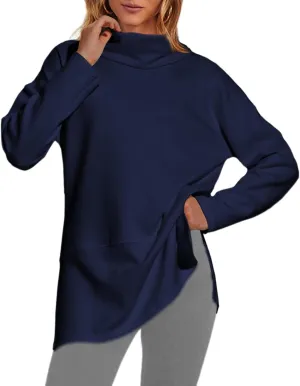 lvatr Women's Oversized Sweatshirt Air Essentials Turtleneck Tunic Spring Fashion Pullover Long Sleeve Top