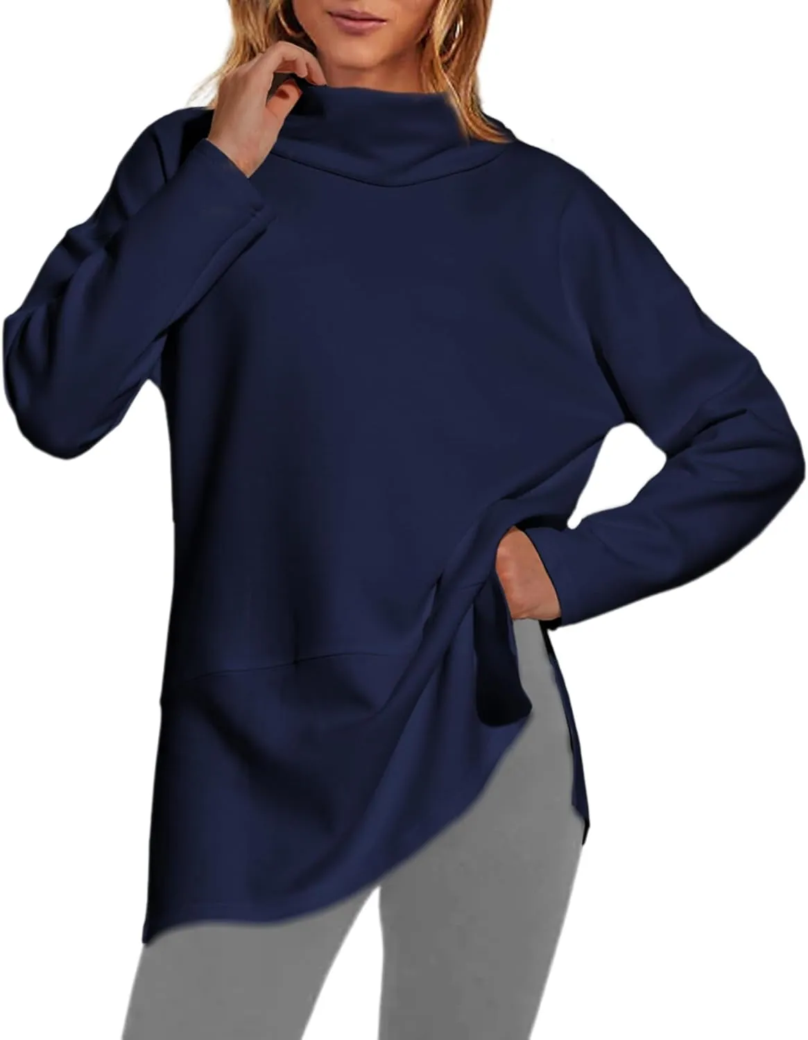 lvatr Women's Oversized Sweatshirt Air Essentials Turtleneck Tunic Spring Fashion Pullover Long Sleeve Top