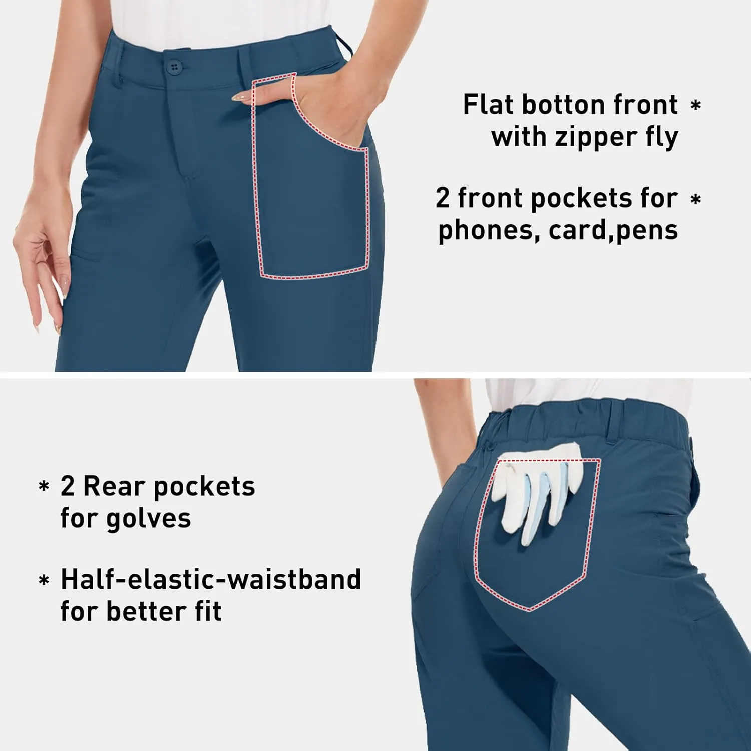 M MOTEEPI Womens Golf Pants Lightweight Stretchy Work Hiking Pants with Pockets Slim Fit Golf Apparel
