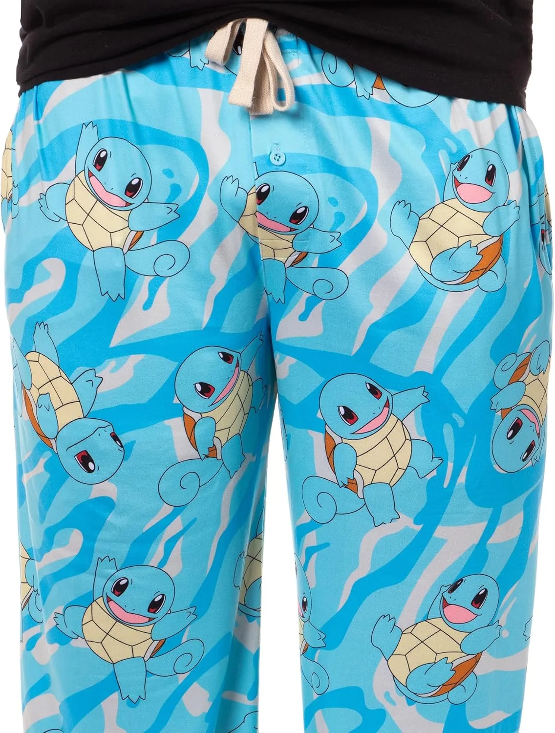 Mad Engine Pokemon Men's Squirtle #007 Water All Over Print Adult Pajama Pants Sleep Lounge Bottoms