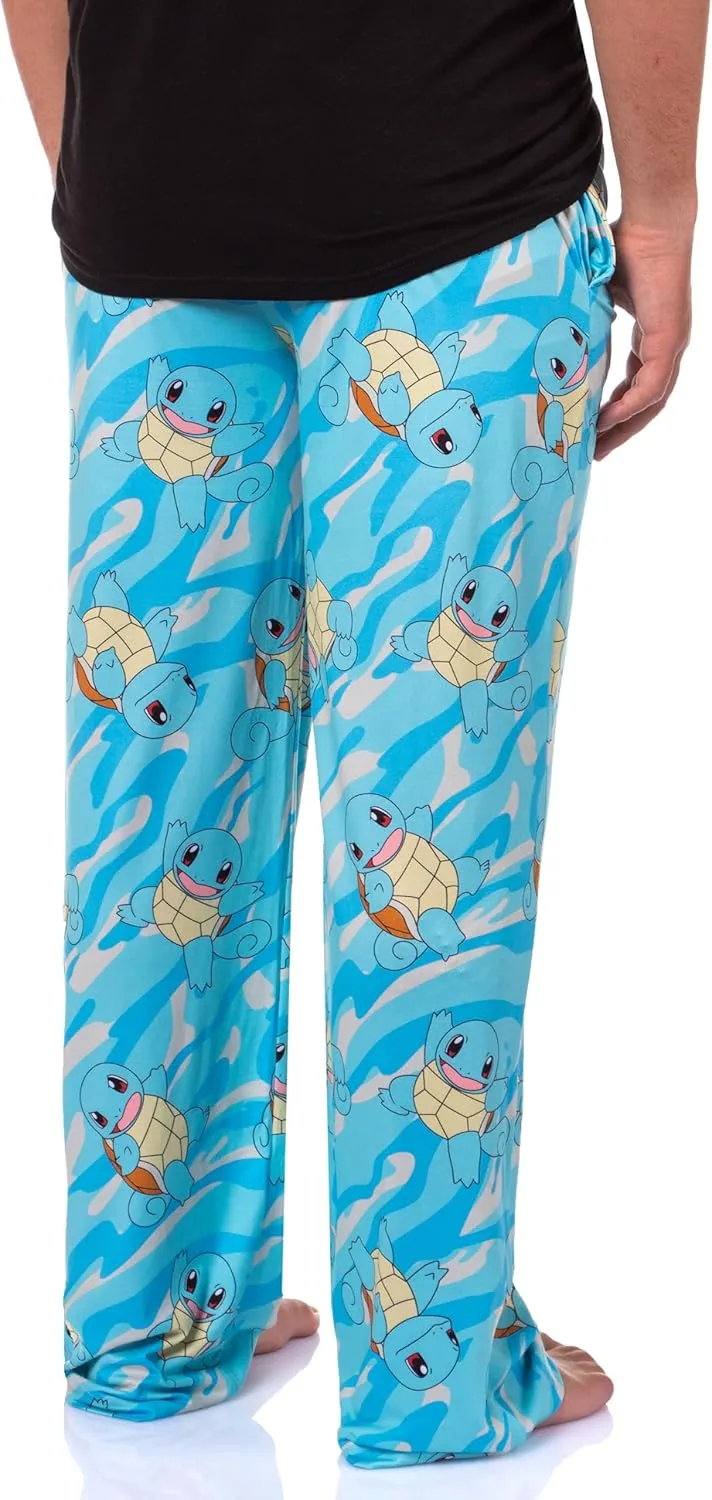 Mad Engine Pokemon Men's Squirtle #007 Water All Over Print Adult Pajama Pants Sleep Lounge Bottoms