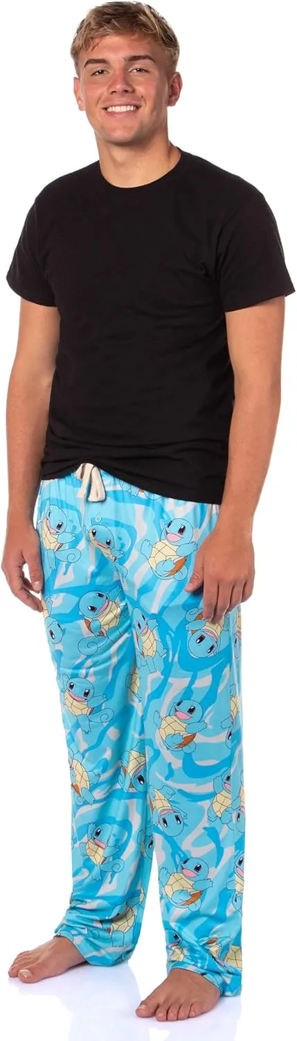 Mad Engine Pokemon Men's Squirtle #007 Water All Over Print Adult Pajama Pants Sleep Lounge Bottoms