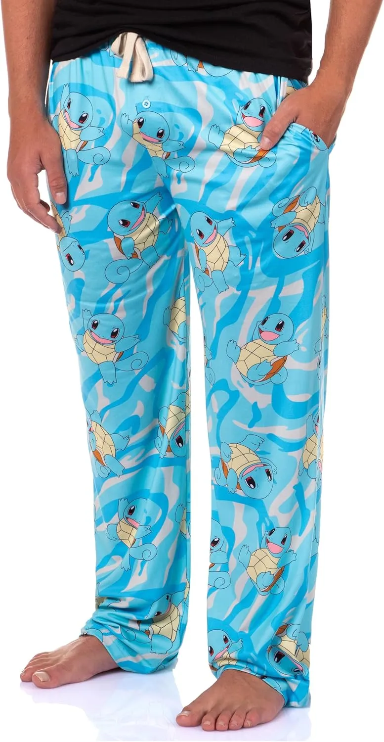 Mad Engine Pokemon Men's Squirtle #007 Water All Over Print Adult Pajama Pants Sleep Lounge Bottoms