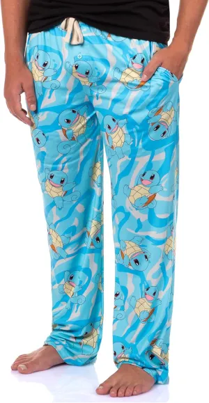 Mad Engine Pokemon Men's Squirtle #007 Water All Over Print Adult Pajama Pants Sleep Lounge Bottoms