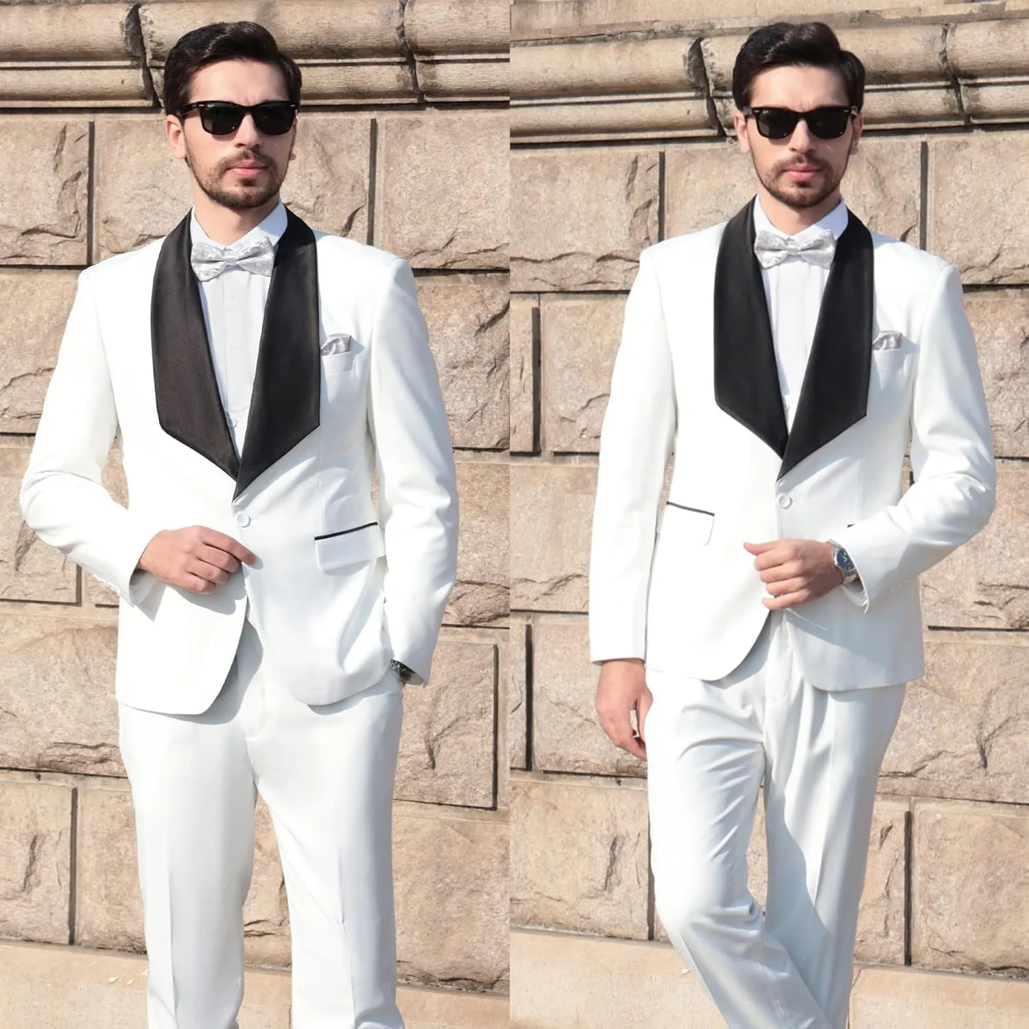 MAGE MALE Men's 3 Piece Suit Shawl Collar Slim Fit Elegant Tuxedo Solid One Button Wedding Party Blazer Vest Pants Set