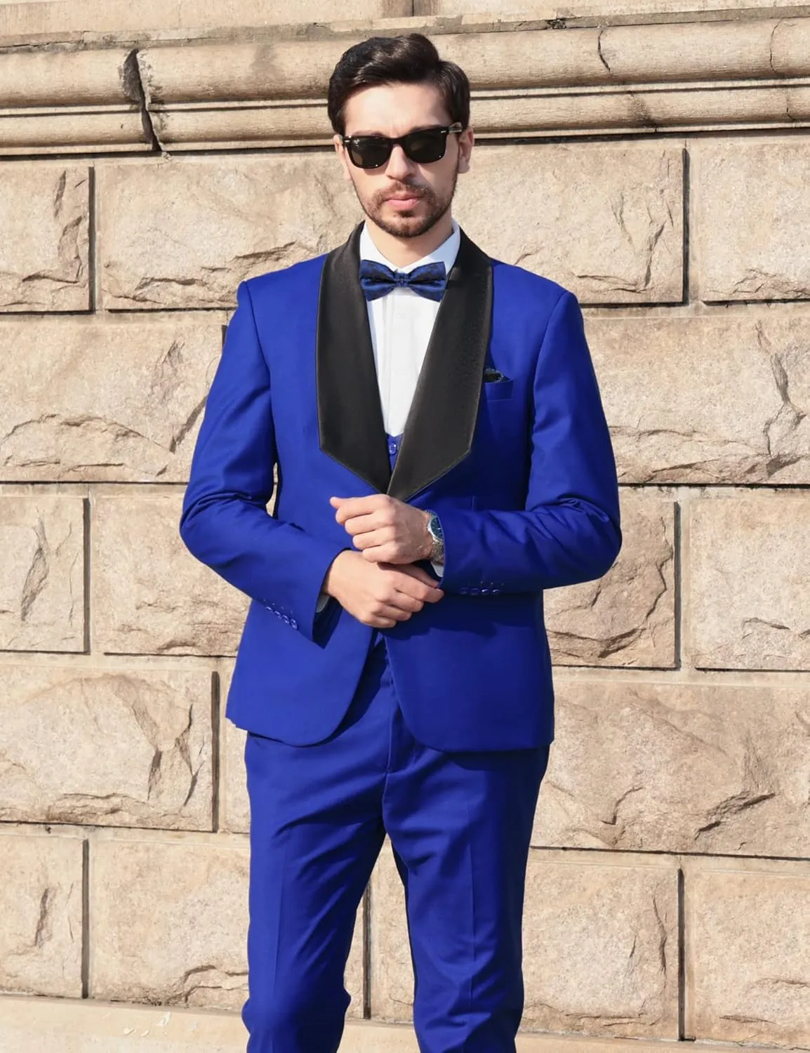 MAGE MALE Men's 3 Piece Suit Shawl Collar Slim Fit Elegant Tuxedo Solid One Button Wedding Party Blazer Vest Pants Set