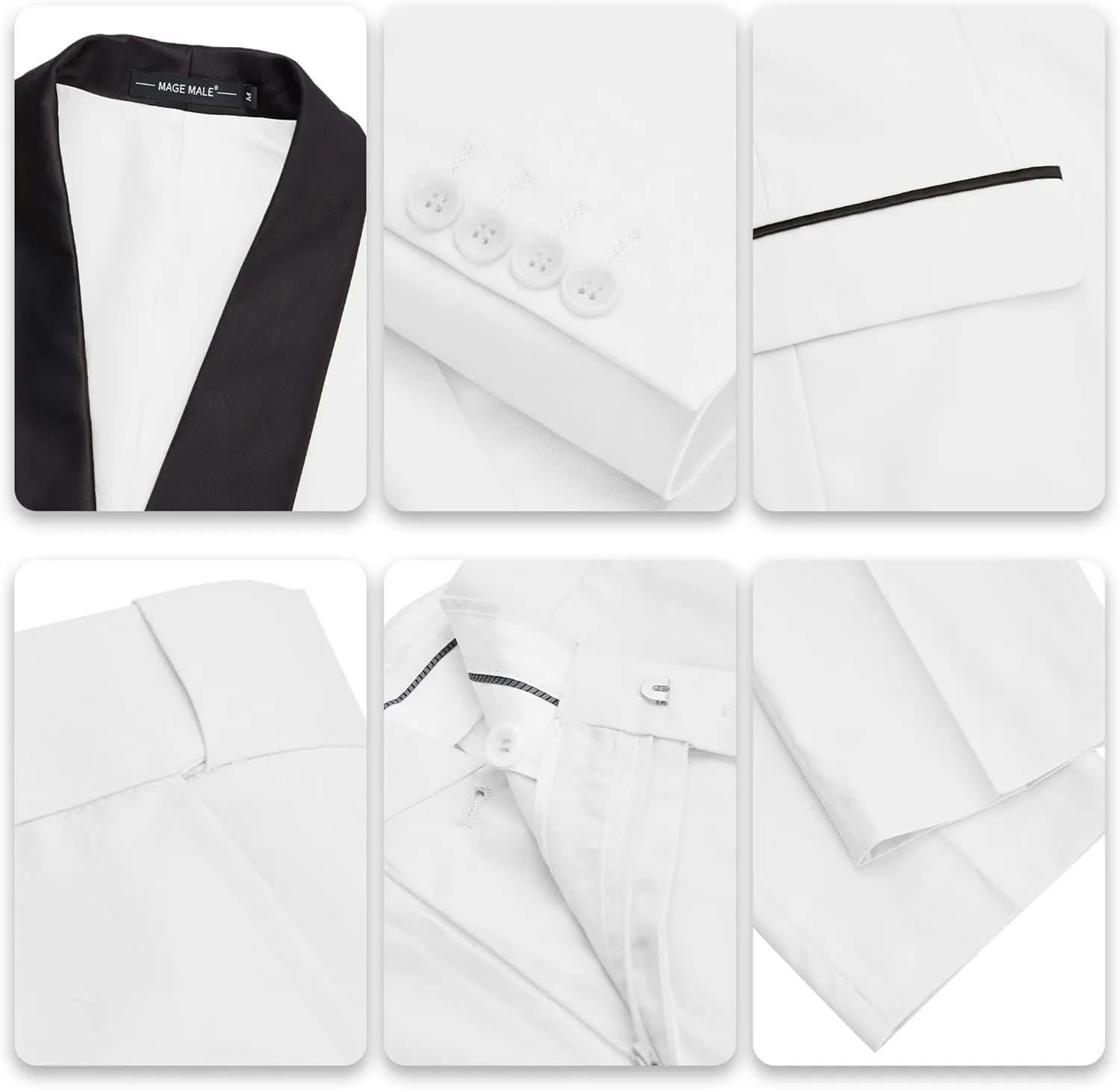MAGE MALE Men's 3 Piece Suit Shawl Collar Slim Fit Elegant Tuxedo Solid One Button Wedding Party Blazer Vest Pants Set