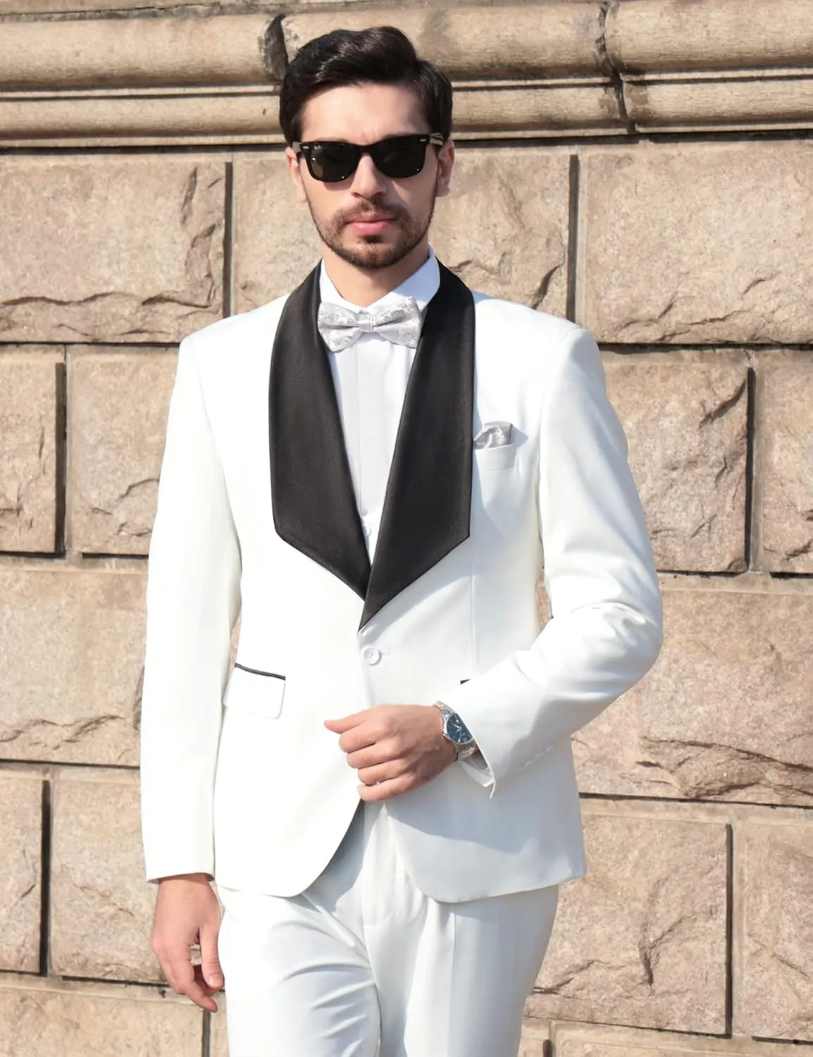 MAGE MALE Men's 3 Piece Suit Shawl Collar Slim Fit Elegant Tuxedo Solid One Button Wedding Party Blazer Vest Pants Set