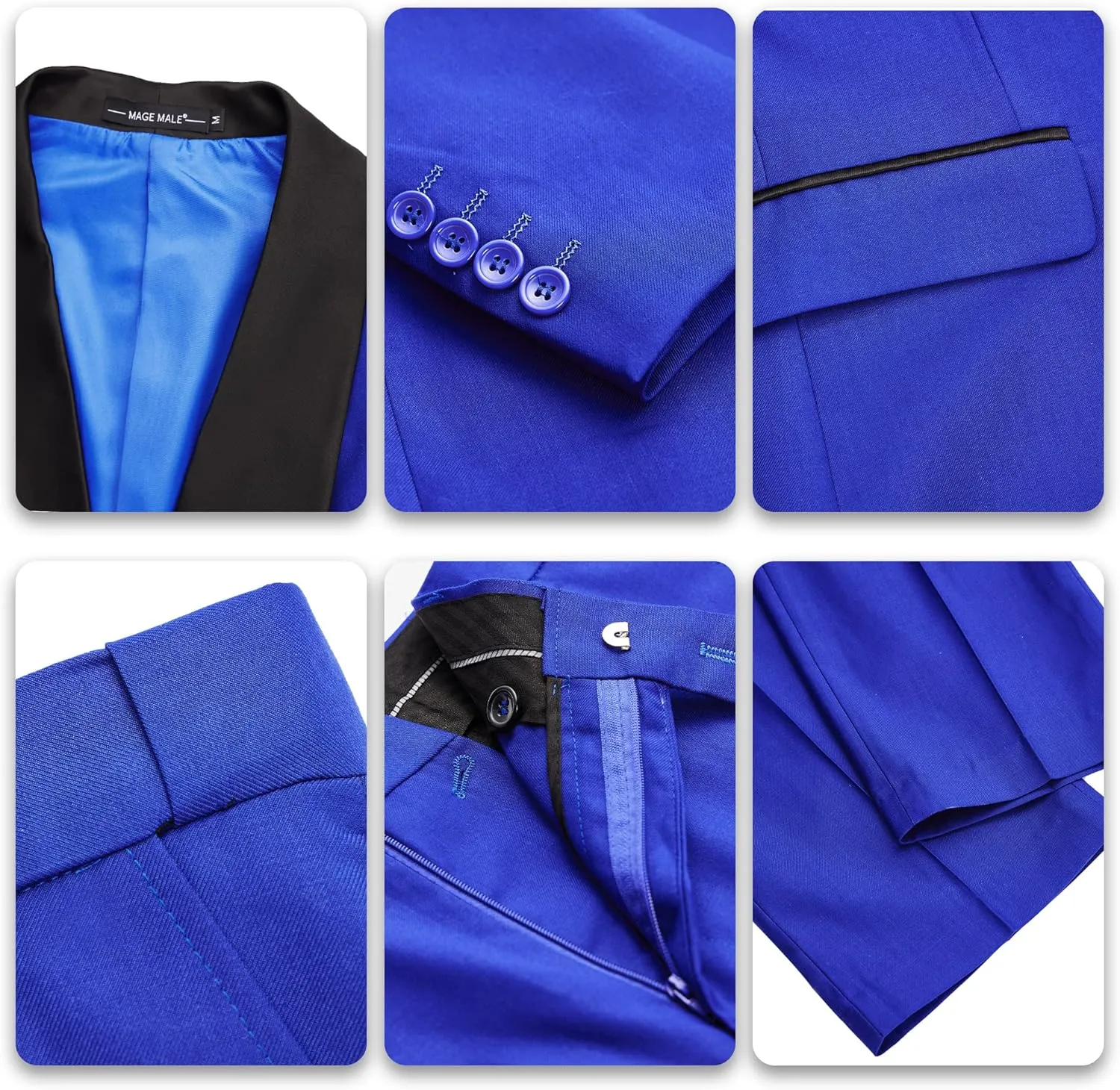 MAGE MALE Men's 3 Piece Suit Shawl Collar Slim Fit Elegant Tuxedo Solid One Button Wedding Party Blazer Vest Pants Set