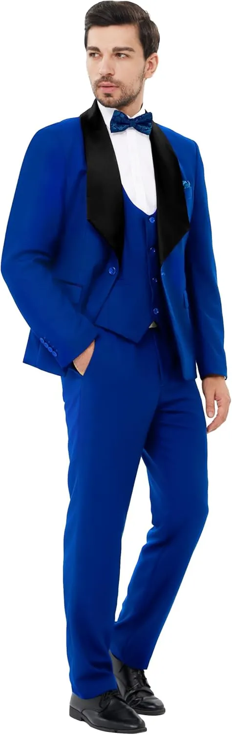 MAGE MALE Men's 3 Piece Suit Shawl Collar Slim Fit Elegant Tuxedo Solid One Button Wedding Party Blazer Vest Pants Set