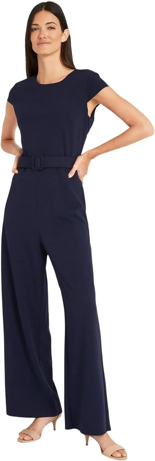 Maggy London womens Belted Wide Pant Leg Jumpsuit Workwear Office Occasion Event Guest ofBusiness Casual Dress